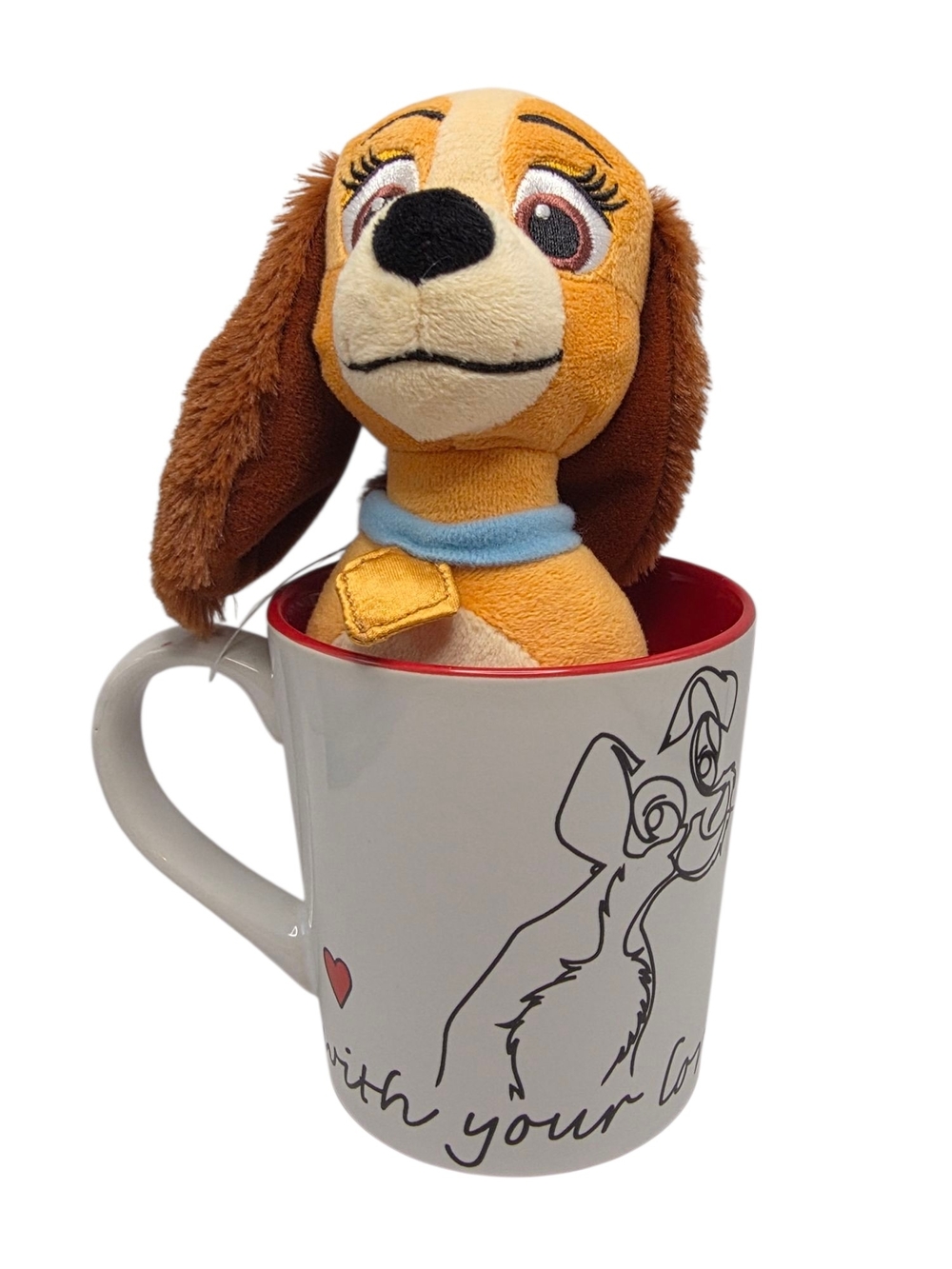 Disney Lady and The Tramp Side By Side W/ Your Loved One Coffee Mug Cup & Plush